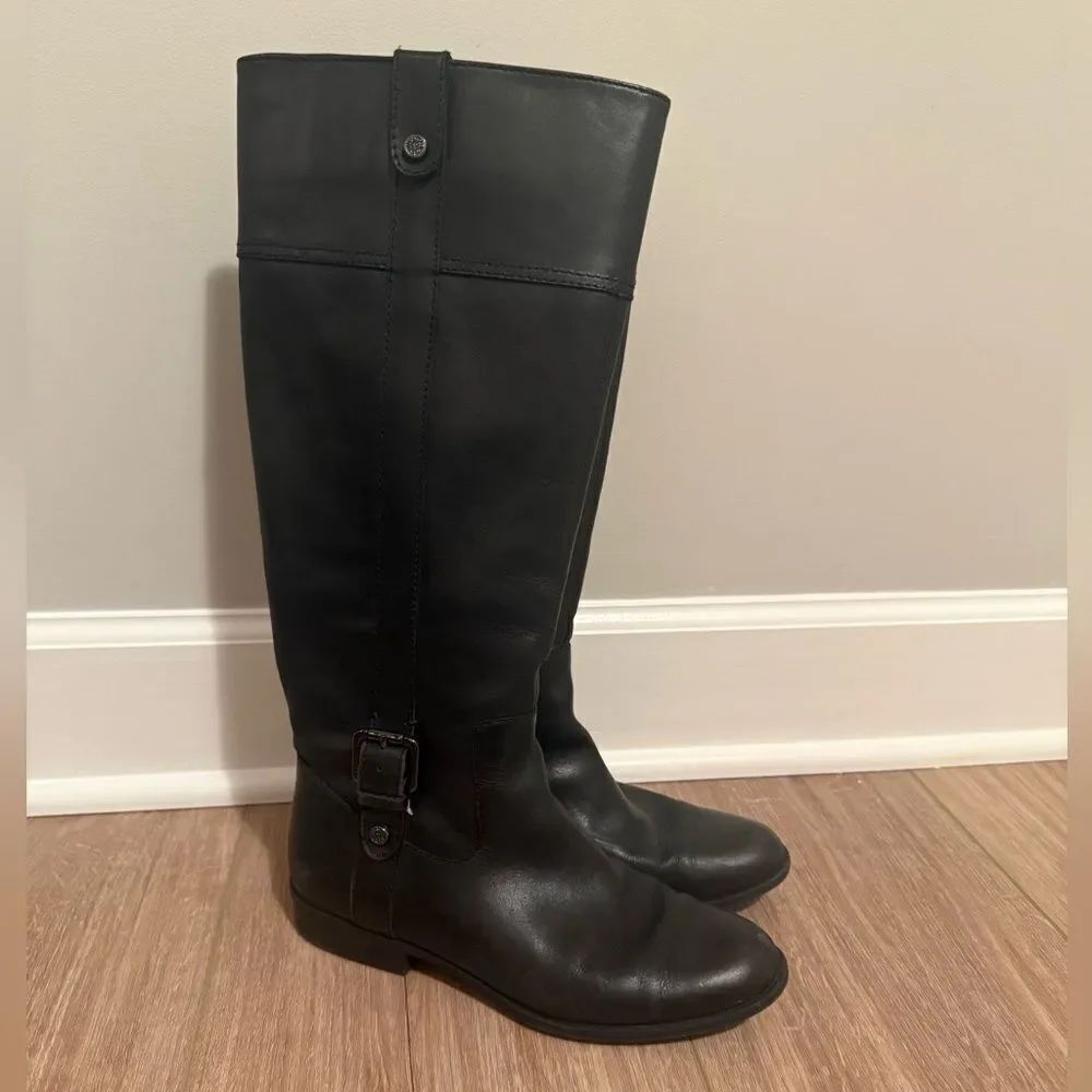 Anne Klein Black Leather Knee-High Boots